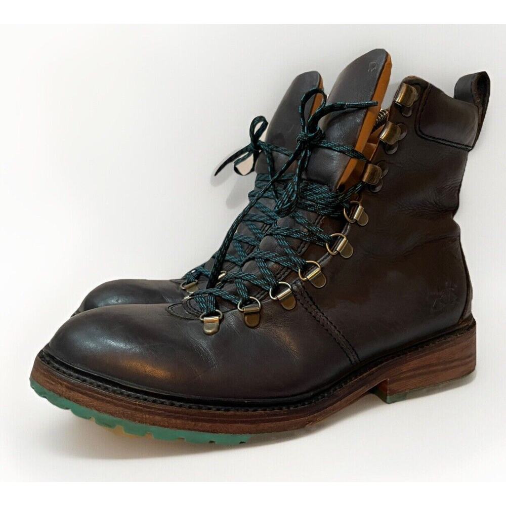 John Fluevog Montaigne Blue Leather Hiking Boots Mens 8 Womens 10 Lace Up